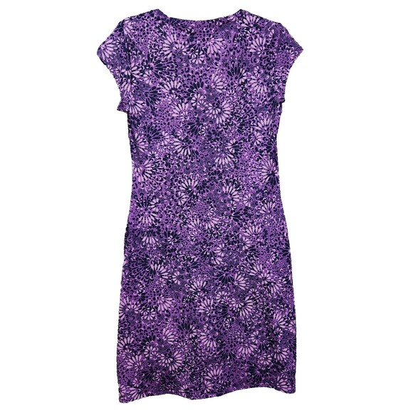 Athleta Faux Wrap Purple Floral Dress Size Small Cap Sleeve Athleisure EUC - Picture 2 of 2